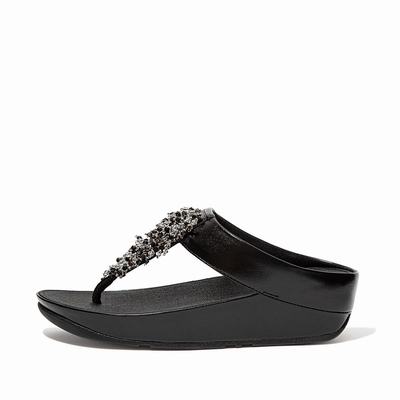 Fitflop Rumba Beaded Toe-Post - Sandalen Damen - Schwarz (HSP453682)